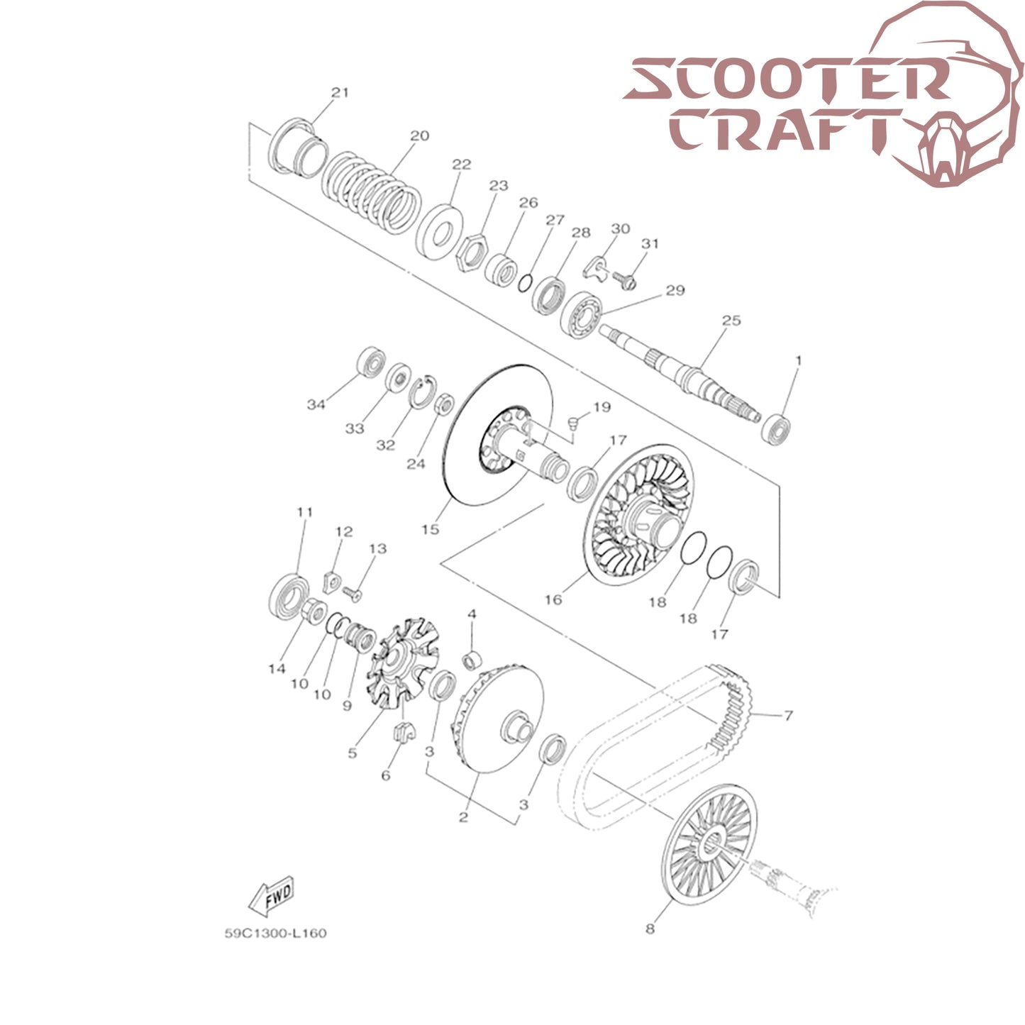 Variator drive face (half pulley fixed) Yamaha Tmax 530 T-Max 560 2012-2023, Polini 244.126