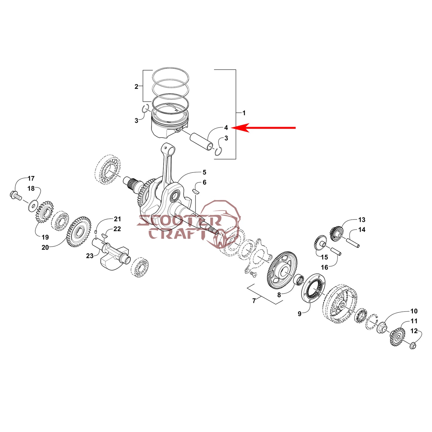 Piston pin Arctic Cat ATV 366 4X4 Automatic, 400 TRV, 425 CR, Alterra 450, XC 450 EFI, UTV Prowler 500