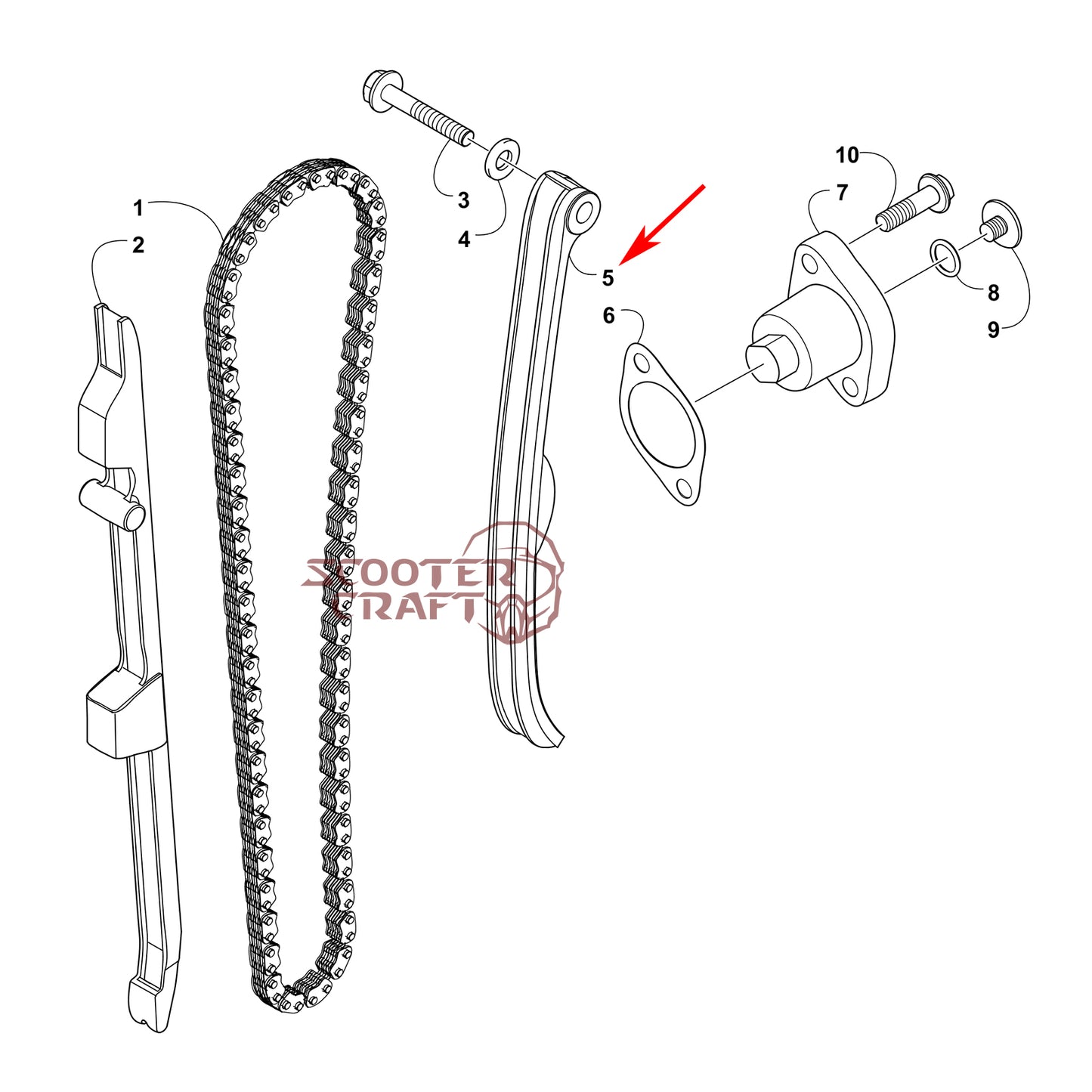 Timing (camshaft) chain guide Arctic Cat ATV 425 CR, Alterra 450, XC 450 EFI, TRV 450, UTV Prowler 500