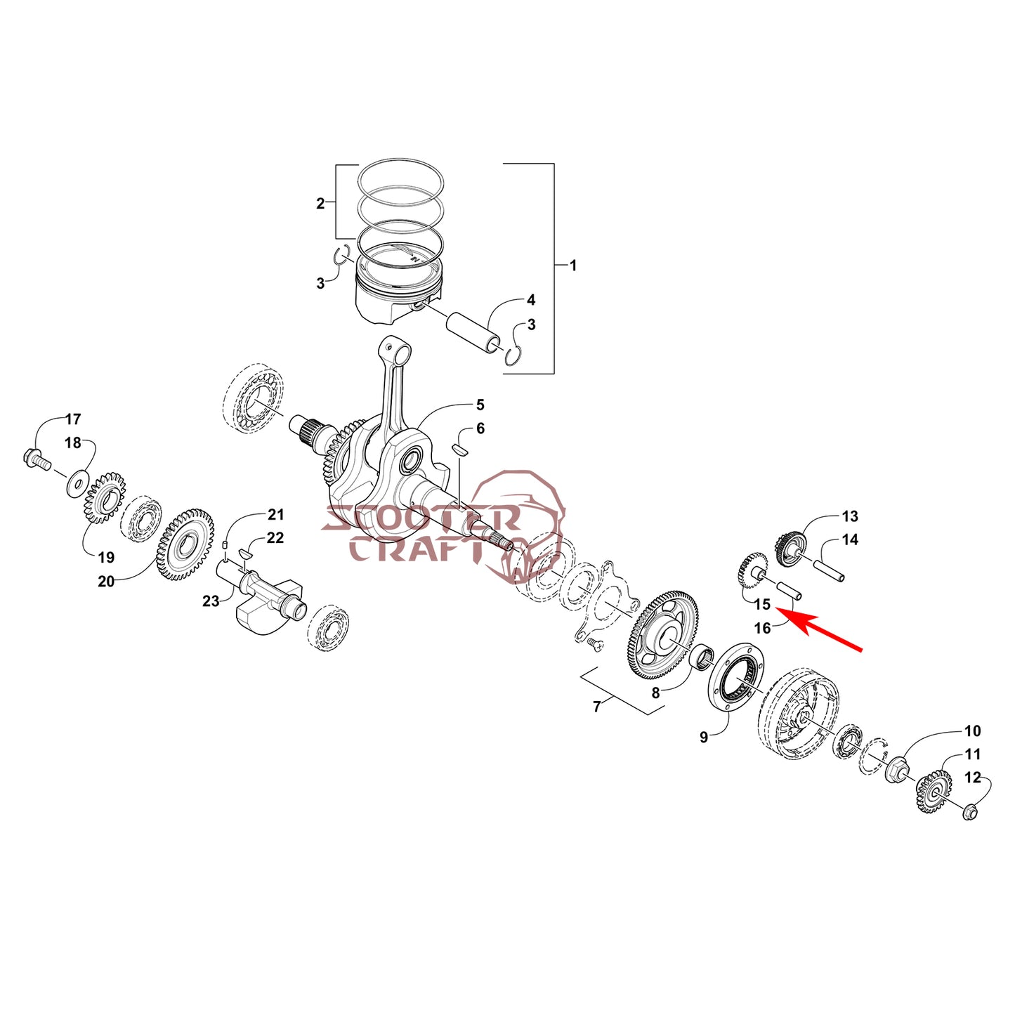 Starter idle gear Arctic Cat ATV 366 4X4 Automatic, 400 TRV, 425 CR, Alterra 450, XC 450 EFI, UTV Prowler 500