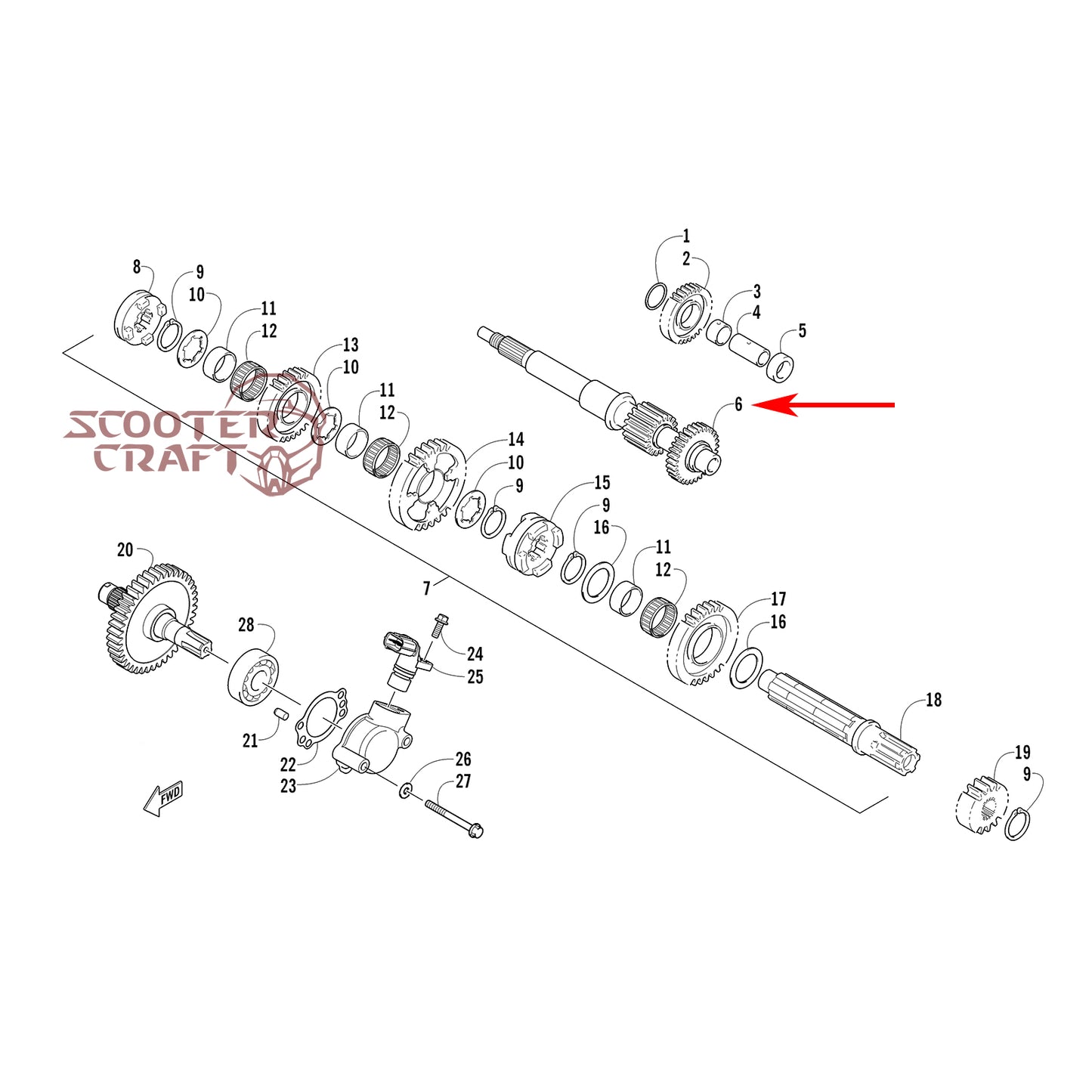 Gearbox driveshaft Arctic Cat ATV 350 CR, 366 4X4 Automatic 08-11, 400 TRV, 400 CR, Alterra 400
