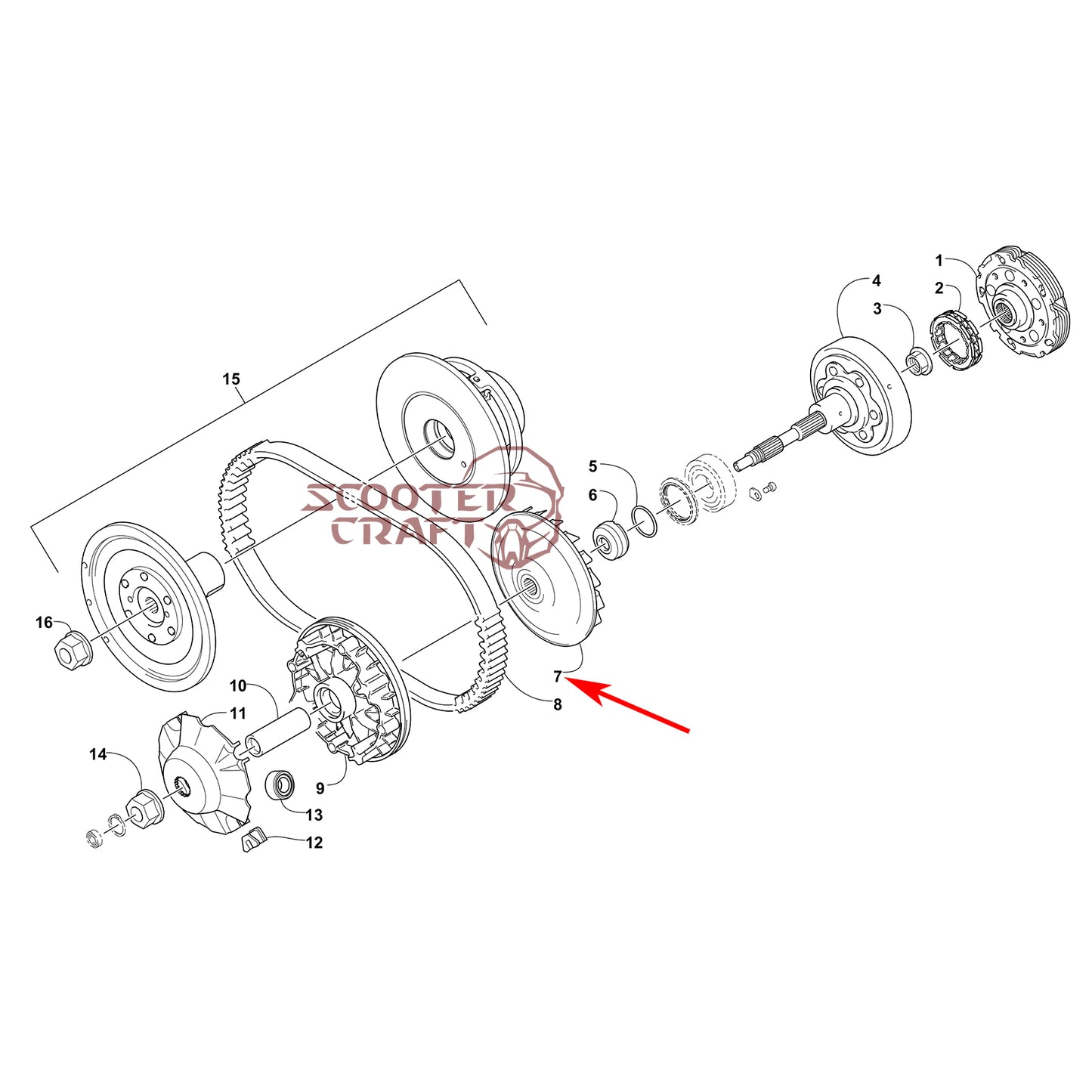 Variator drive face (half pulley fixed) Arctic Cat ATV 366 4X4 Automatic, 400 TRV, Alterra 450, XC 450 EFI, UTV Prowler 500