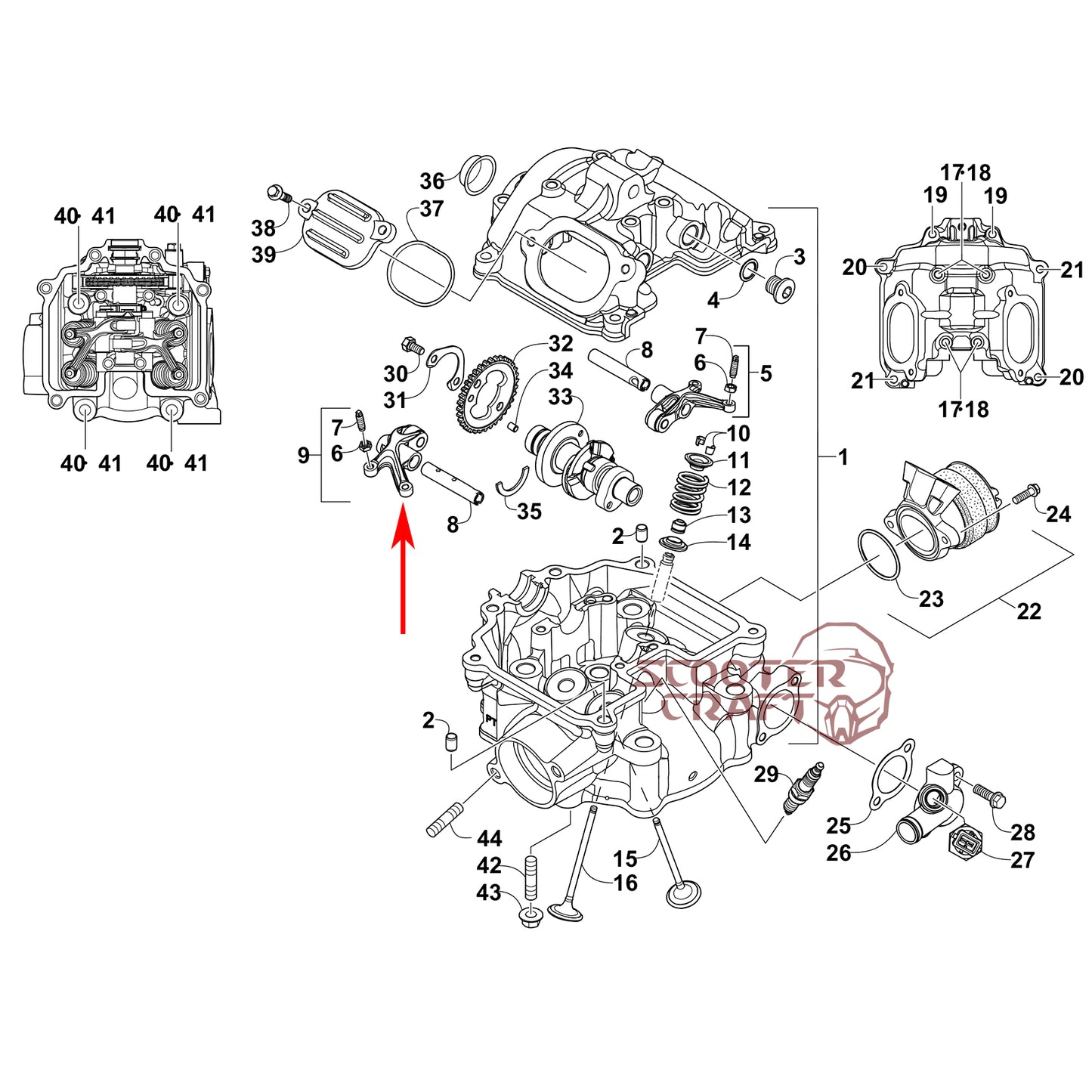 Arm valve rocker exhaust Arctic Cat 425 CR, Alterra 450, TRV 450, XC 450 EFI, Prowler 500