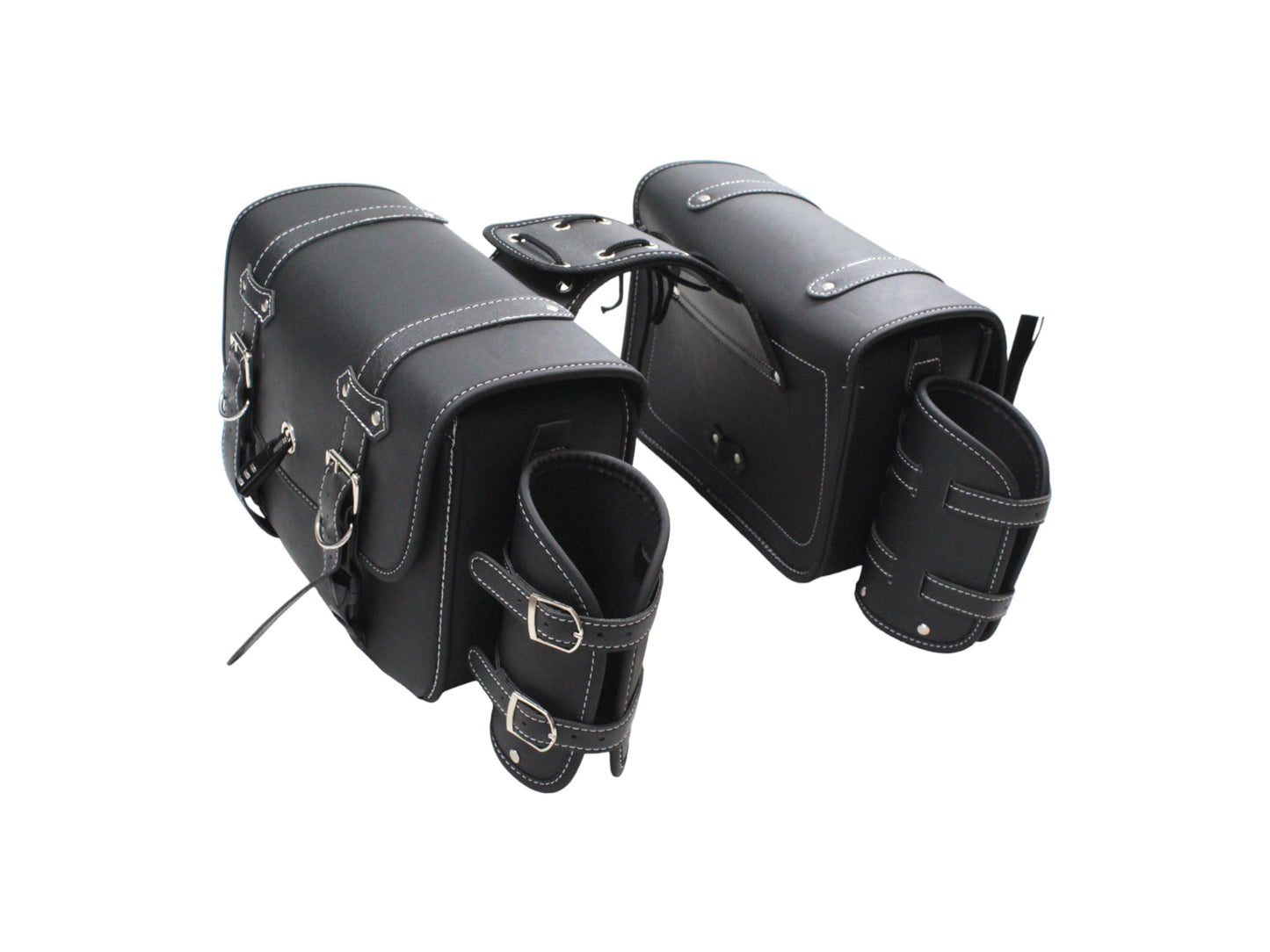 Universal motorcycle saddlebags with bottle holders eco-leather
