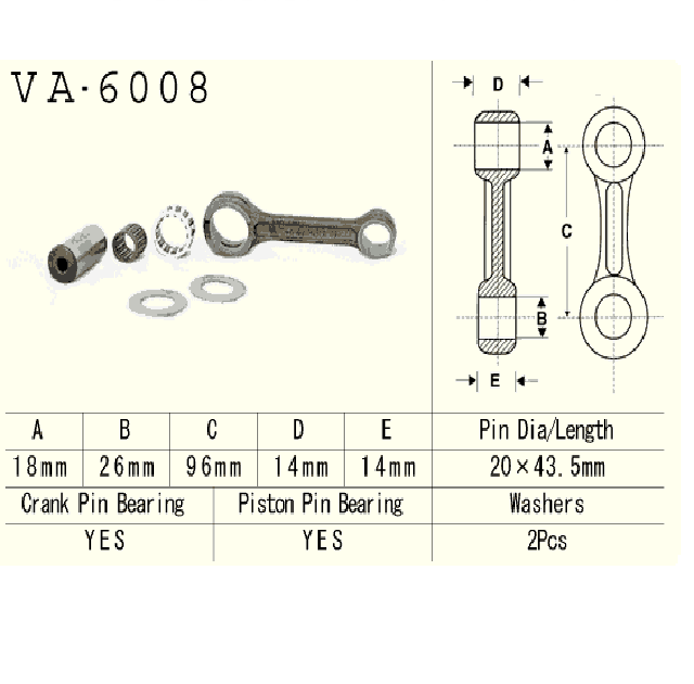 Connecting rod Yamaha YZ80 1993–2001,YZ85 2002–2018