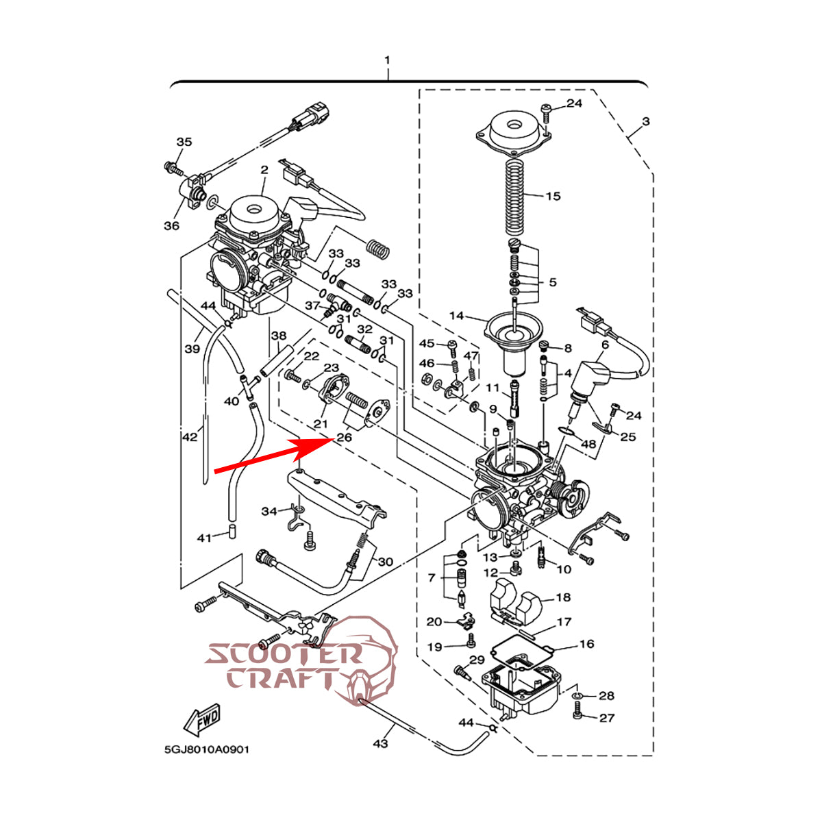 Carburetor diaphragm Yamaha XP 500 T-MAX, BT 1100 Bulldog, XVS 1100 Drag Star, genuine 5EL-1490H-00