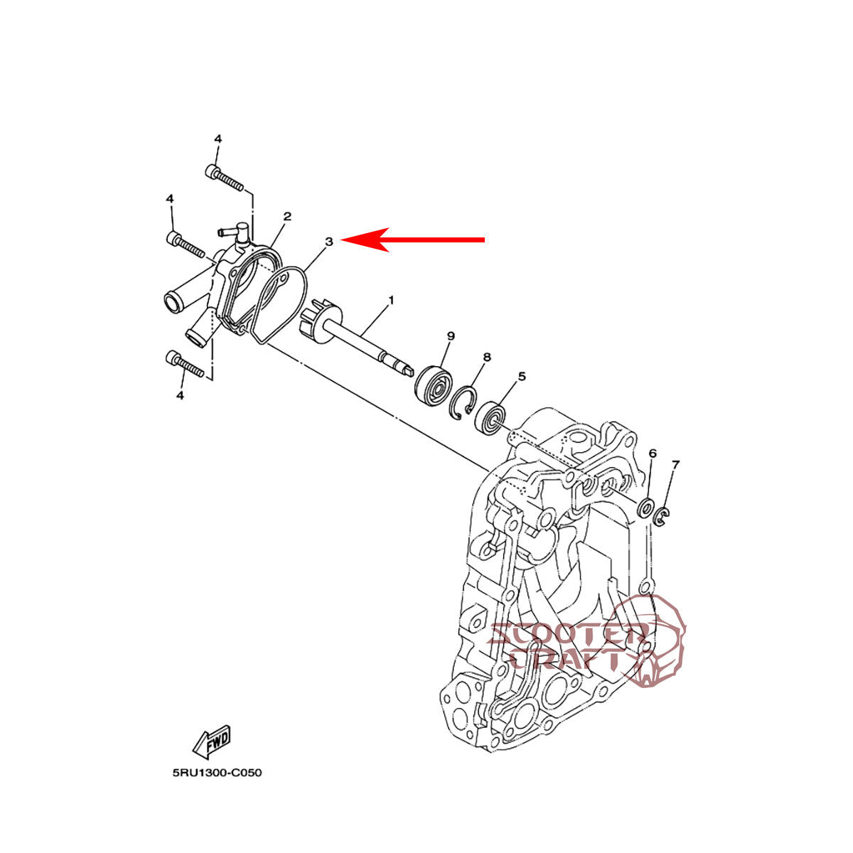 O-Ring, gasket, water pump, Yamaha Majesty 250, Majesty 400, YP 400 R X-MAX, genuine 5RU-12439-00