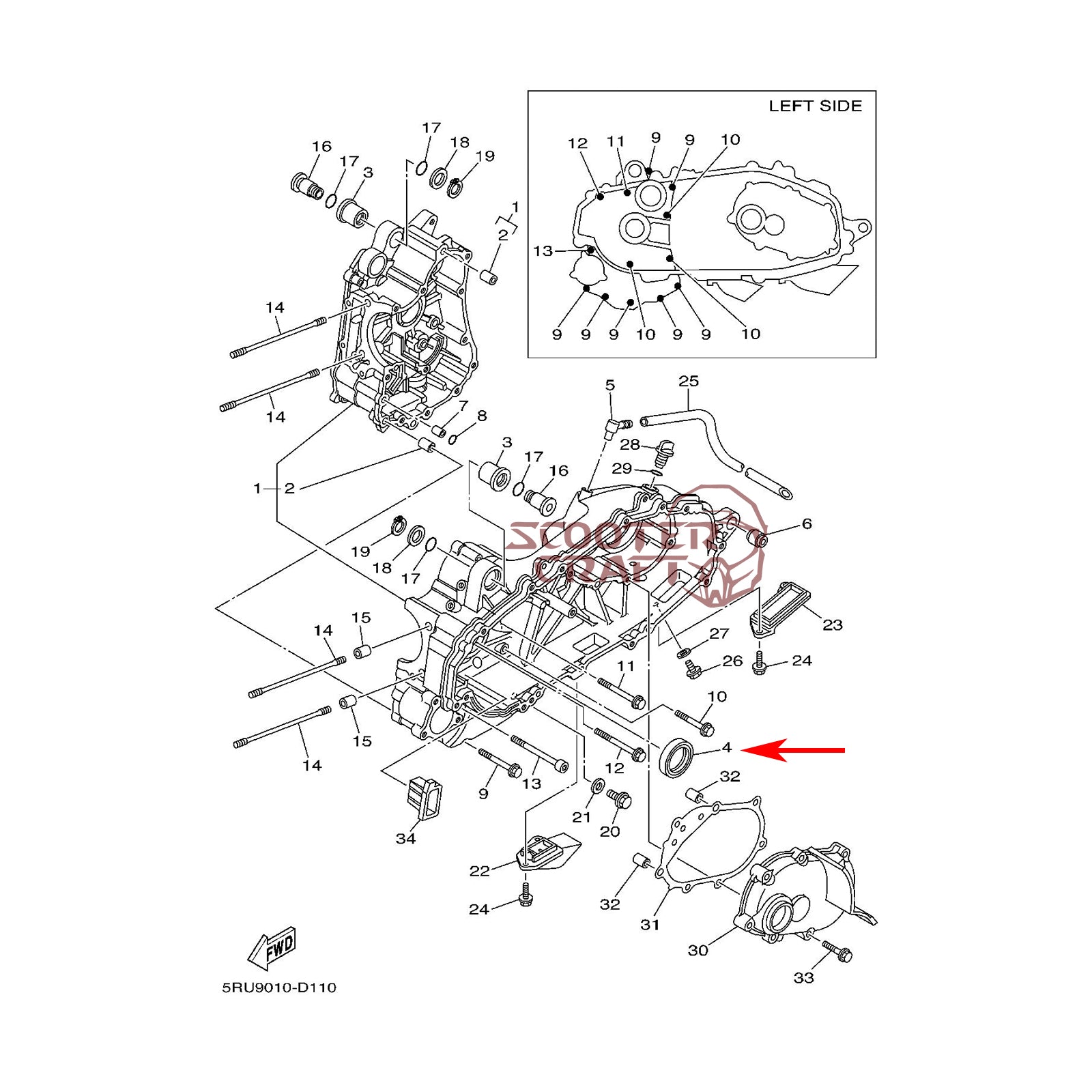 Oil seal, crankshaft, left, Yamaha YP 250 Grand Majesty 04-07, Majesty 400, X-MAX 400, genuine 93102-40017