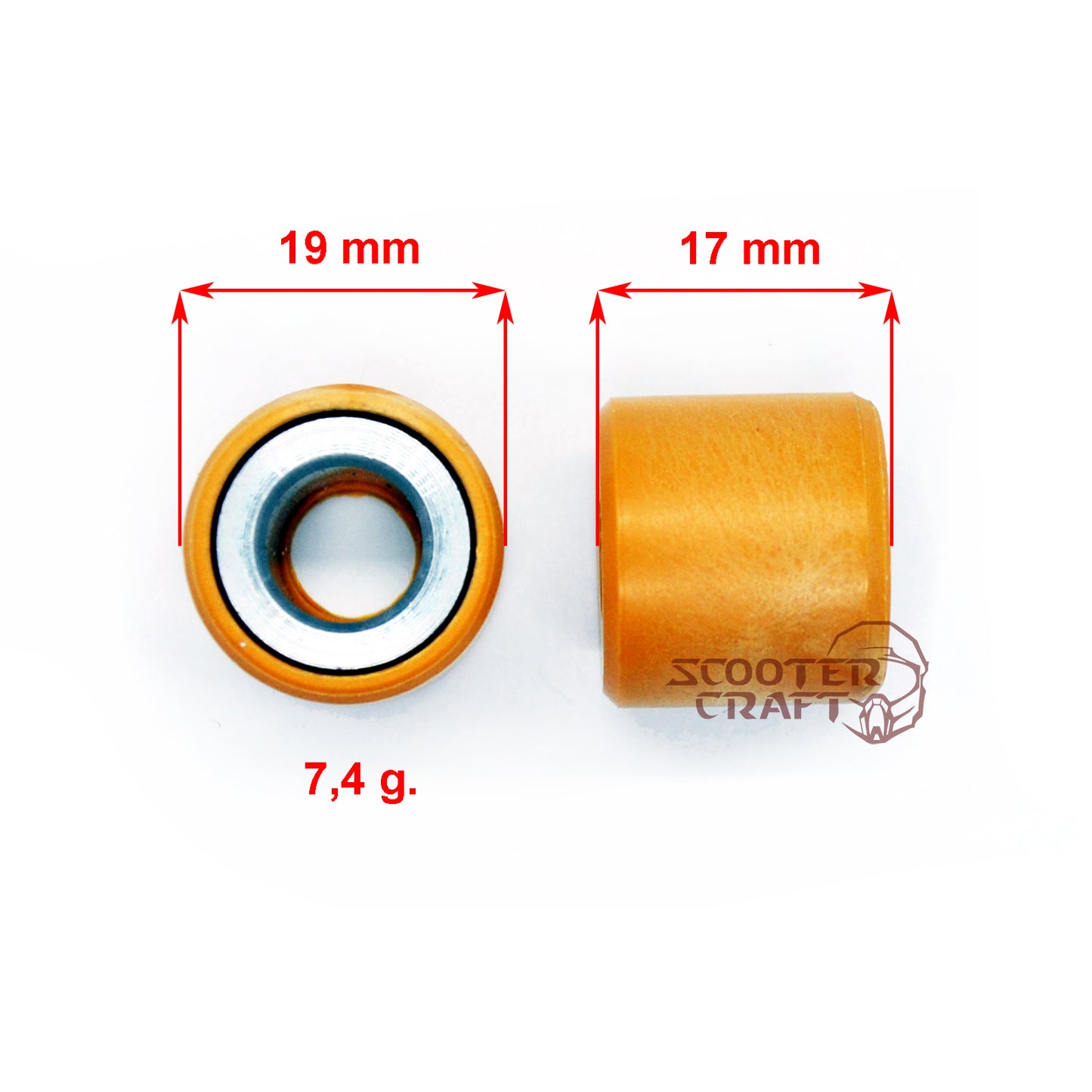 Variator rollers (weights) 19x17 mm, 7,4 g, Aprilia Scarabeo light 125 i.e., Piaggio X8 125, Vespa GTV 125 4T, genuine