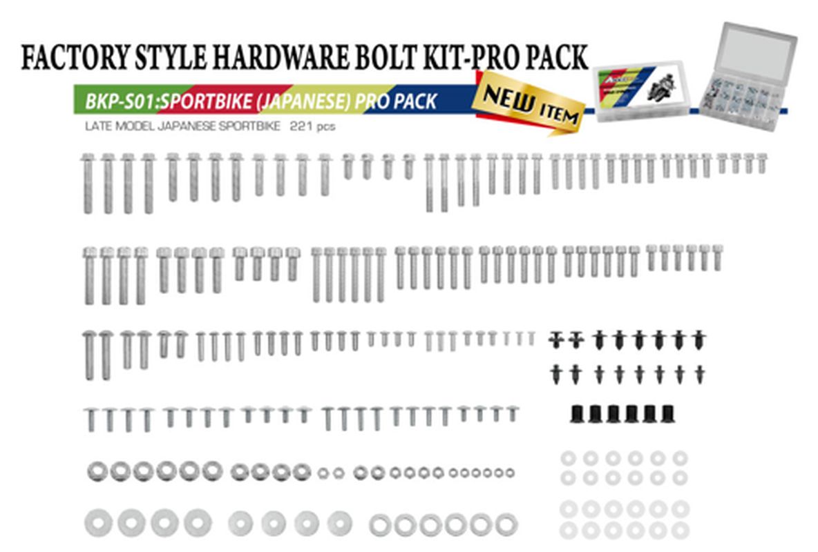 COMPLETE BOLT, NUT, WASHER, PIN AND COTTER PIN KIT FOR JAPANESE STREET MOTORCYCLES (221 PIECES)