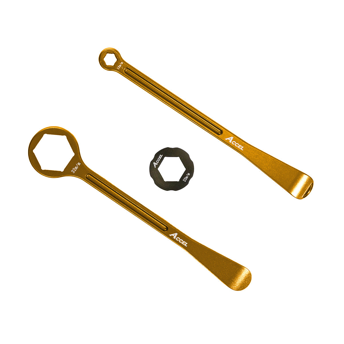 TIRE LEVER SET ALU FORGED WITH RING WRENCHES 32, 22, 12, 10MM GOLD