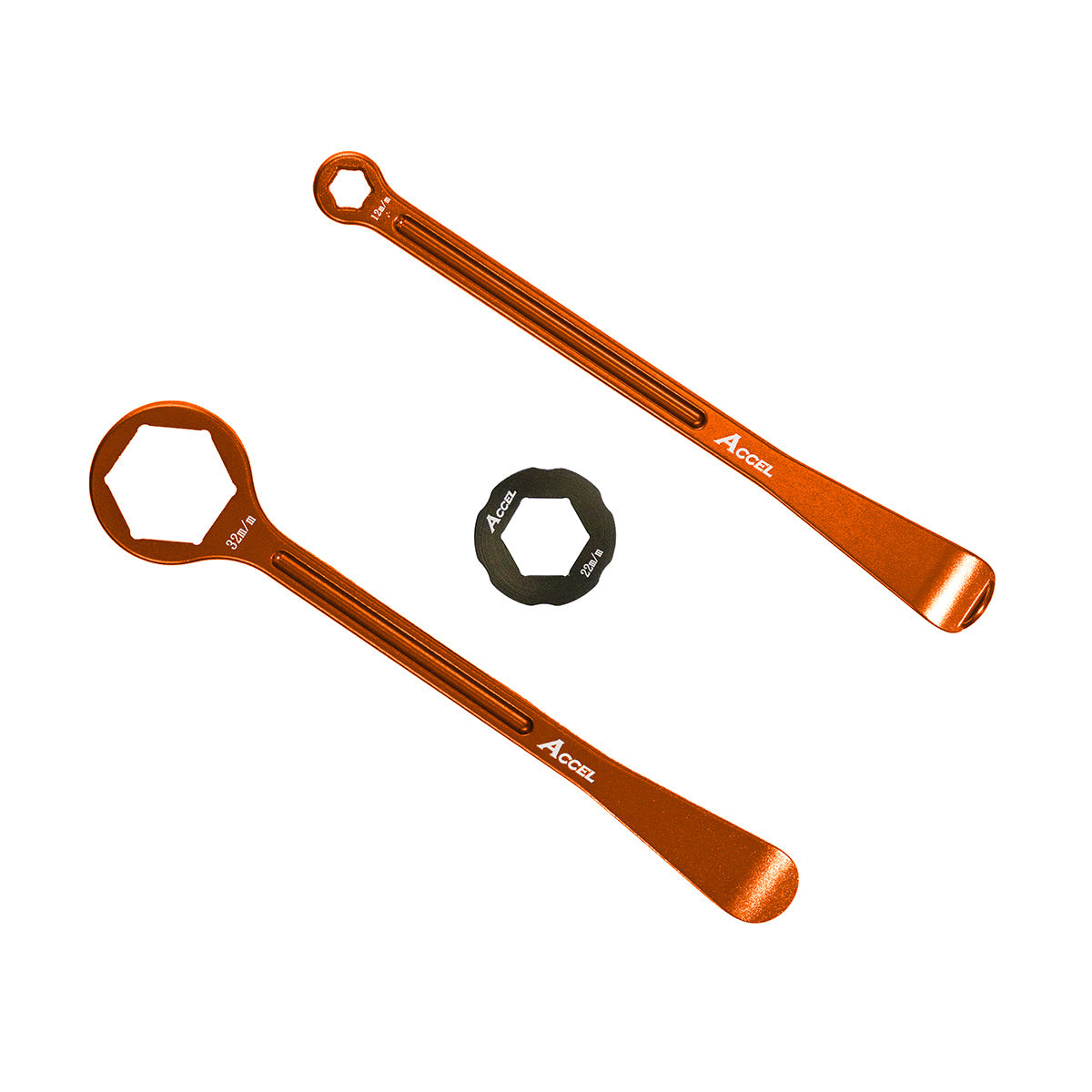 TIRE LEVER SET ALU FORGED WITH RING WRENCHES 32, 22, 12, 10MM ORANGE