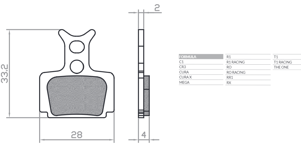 BIKE BICYCLE BRAKE PADS ORGANIC / SEMI-METALLIC MTB / ROAD FITS FORMULA CURA, RO RACING, T1 RACING, R1 RACING, R1, C1, CR3, T1, RO, MEGA, THE ONE, RX, RR1