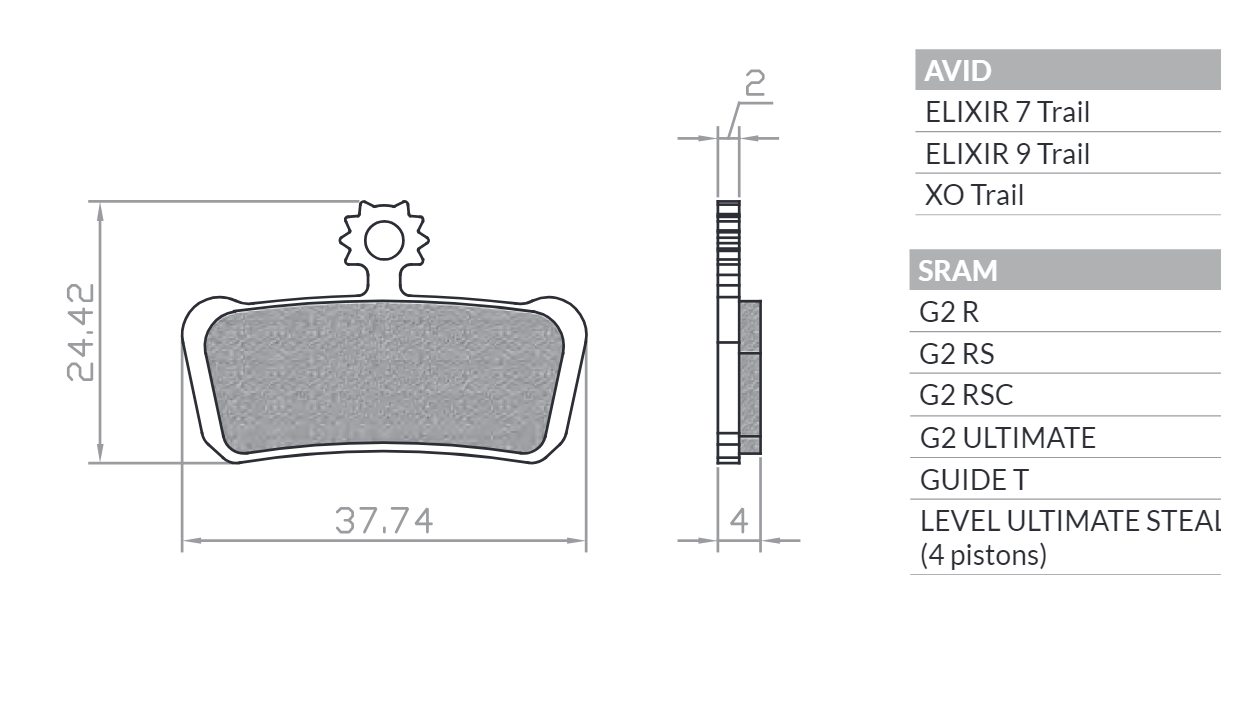 BIKE BICYCLE BRAKE PADS SINTERED METALLIC MTB / ROAD / ELECTRIC FITS AVID XO TRAIL, ELIXIR 9 TRAIL, ELIXIR 7 TRAIL, SRAM GUIDE ULTIMATE, RSC, RS, R, T BR25ST
