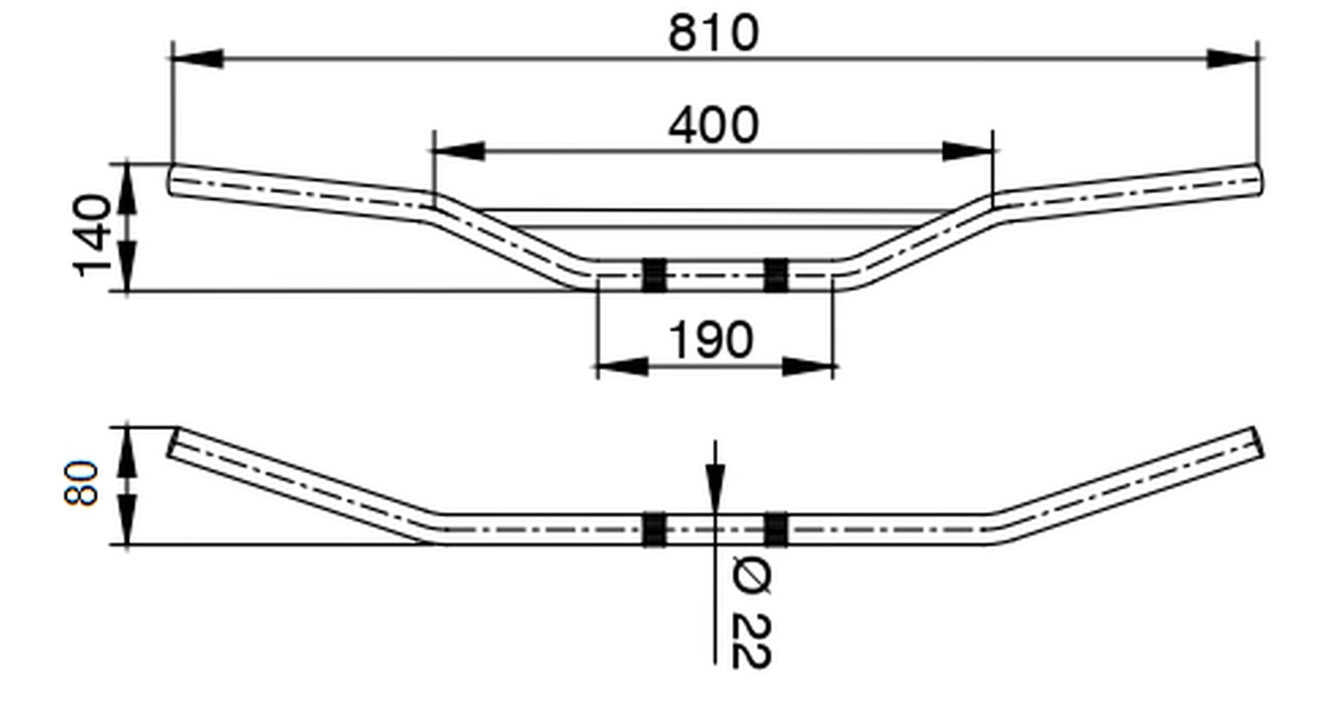 STEEL HANDLEBAR WITH CROSSBAR DIAMETER 22MM BLACK