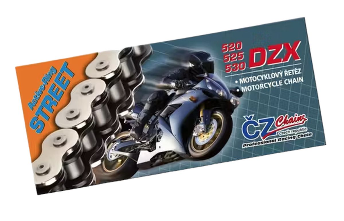 DRIVE CHAIN 525 DZX (124 LINKS) ACTIVE RING (X-RING) CHROME UP TO 1000CC (40.0KN) + HOLLOW RIVET