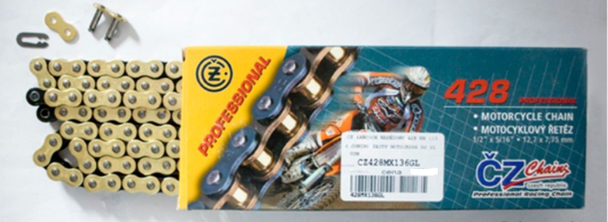 DRIVE CHAIN 428 MX (142 LINKS) GOLD (MOTOCROSS UP TO 110CC) (23.0KN) + CLIP