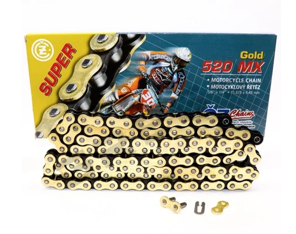 DRIVE CHAIN 520 MX (116 LINKS) GOLD (MOTOCROSS) UP TO 450CC (35.8KN) + CLIP