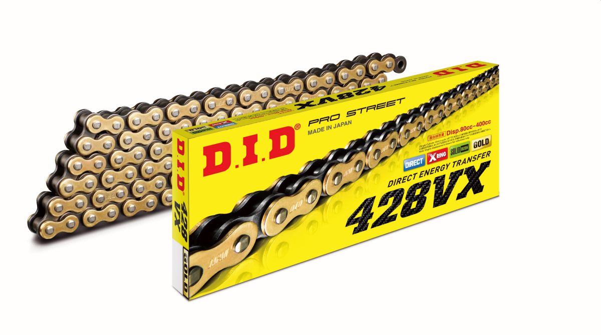 DRIVE CHAIN 428VXGB-124 (124 LINKS) GOLD O-RING (OPEN + CLIP)