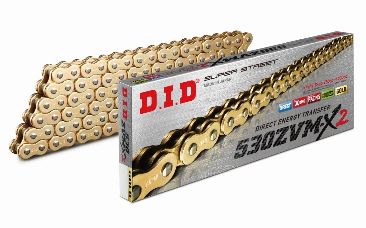 DRIVE CHAIN 530ZVMX2GG-122 (122 LINKS) GOLD X-RING (OPEN + RIVET LINK)