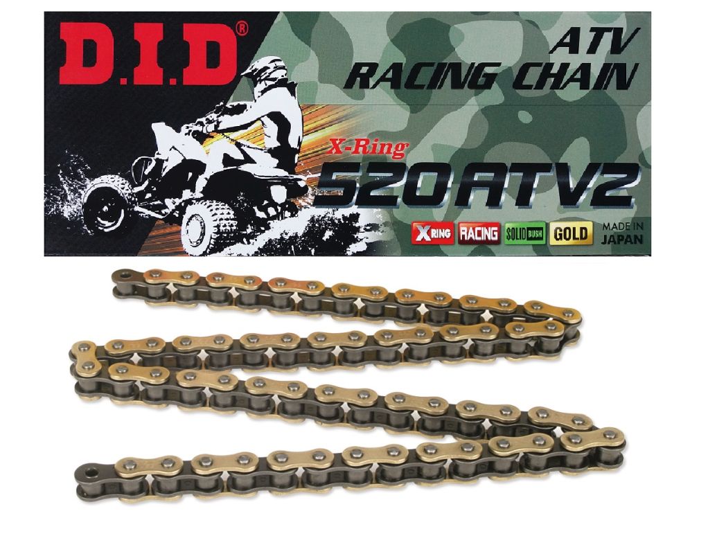 DRIVE CHAIN 520ATV2GB-104 (104 LINKS) GOLD X-RING (OPEN + CLIP) (REPLACES 520ATV)