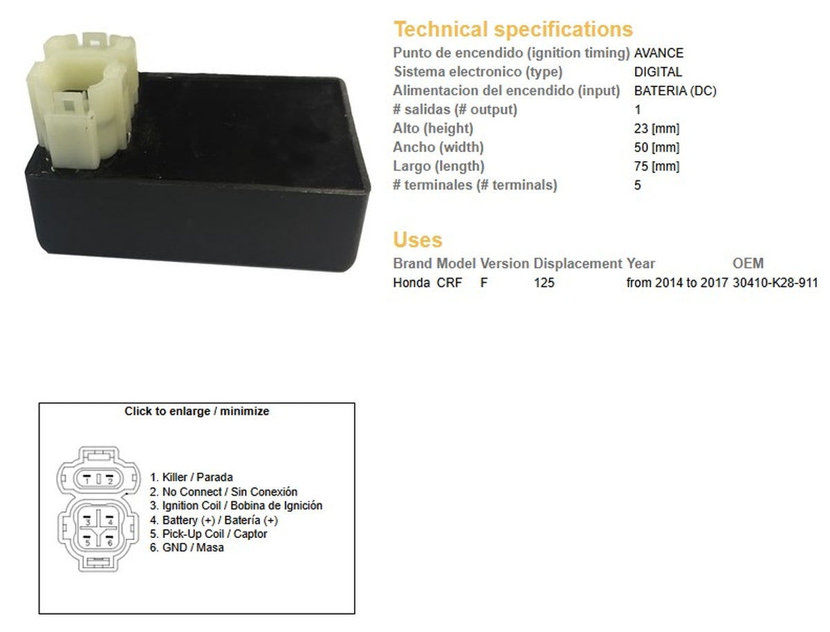 CDI IGNITION MODULE HONDA CRF 125F 14-17