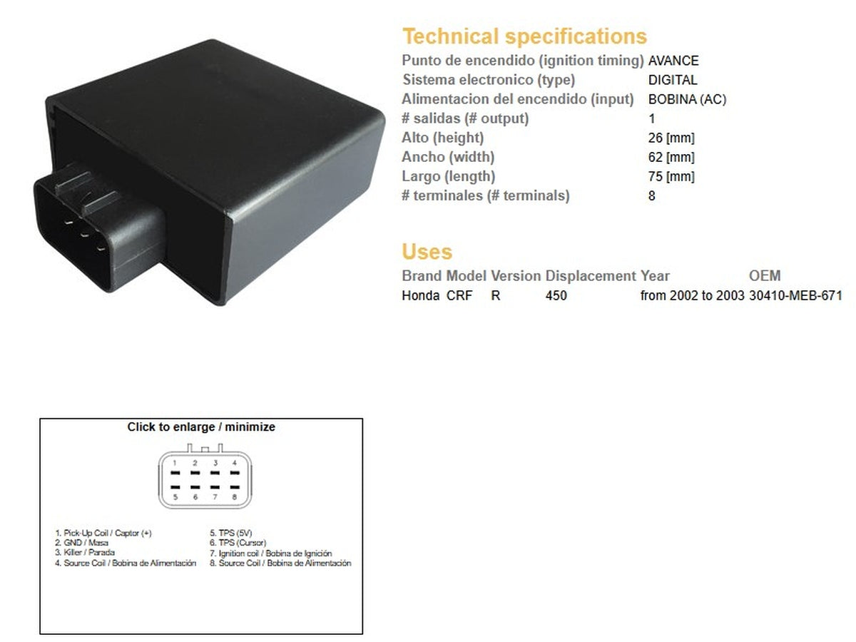 CDI IGNITION MODULE HONDA CRF 450R 02-03 (30410-MEB-671)