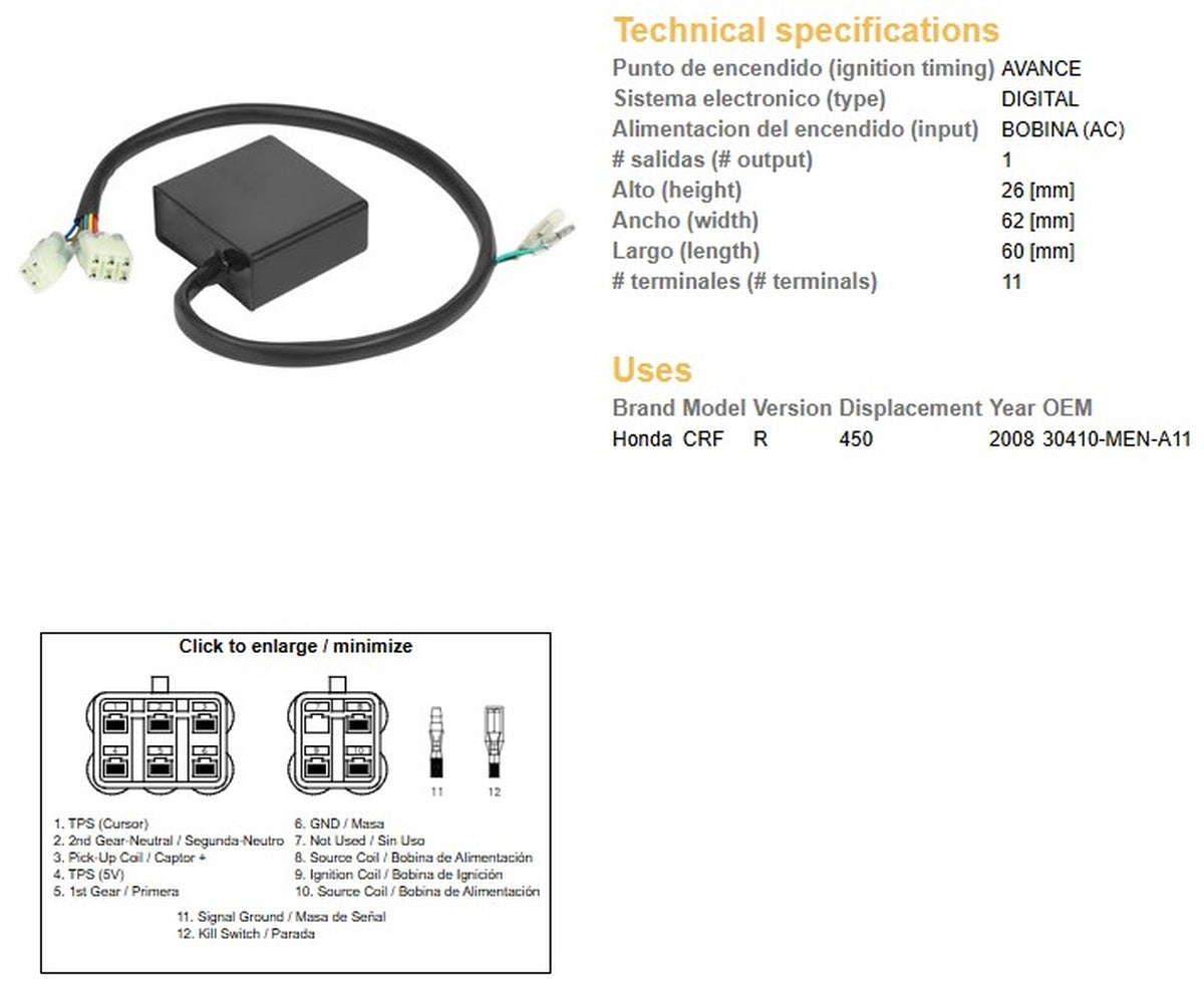 CDI IGNITION MODULE HONDA CRF 450R 08 (30410-MEN-A11)