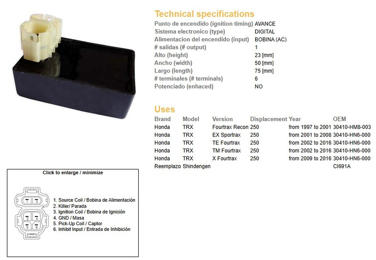 CDI IGNITION MODULE HONDA TRX 250 RECON 97-01 (30410-HM8-003)
