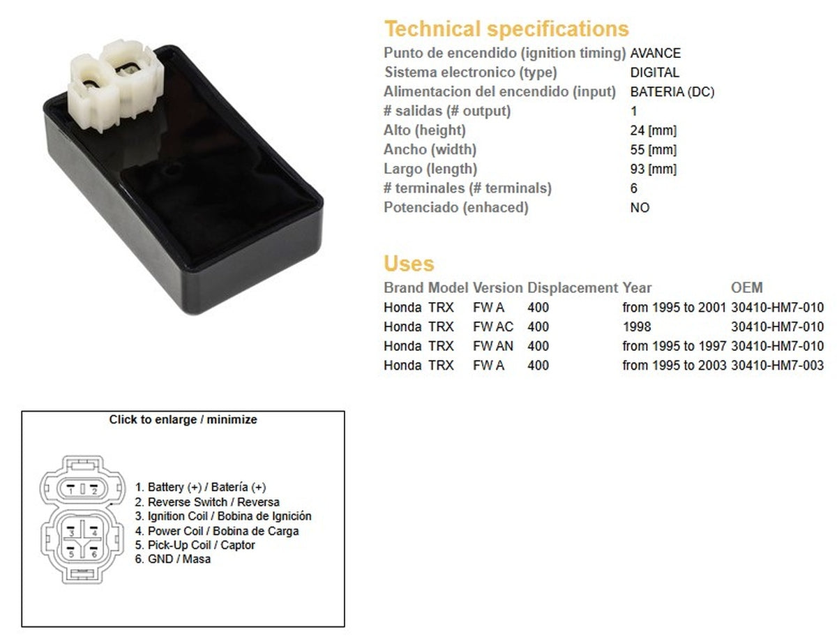 CDI IGNITION MODULE HONDA TRX 400FW 95-03 (30410-HM7-010) (30410-HM7-003)