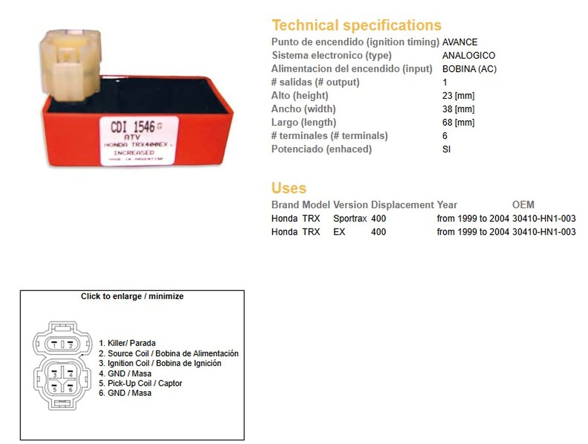 CDI IGNITION MODULE HONDA TRX 400EX 99-04 TRX 400 SPORTRAX 99-04 (TUNING)