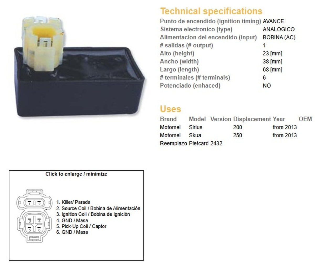 CDI IGNITION MODULE MOTOMET SIRIUS 200/250 13