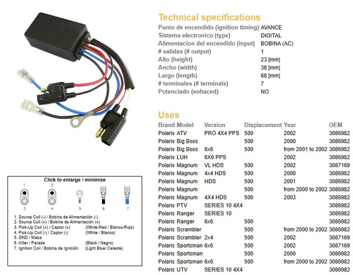 CDI IGNITION MODULE POLARIS 500 00-03 (OEM 3086982, 3087169)