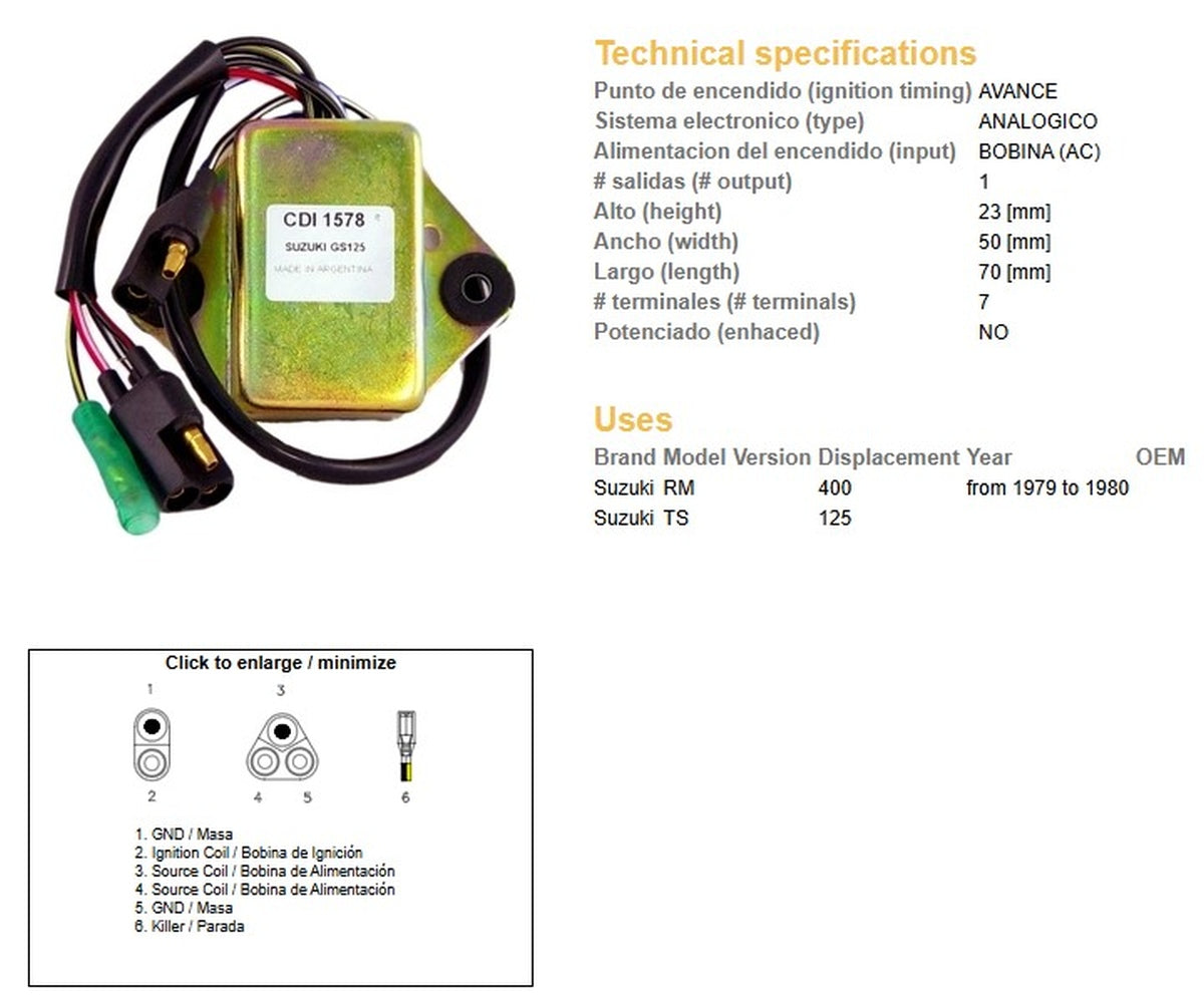 CDI IGNITION MODULE SUZUKI TS 125 RM 400 79-80
