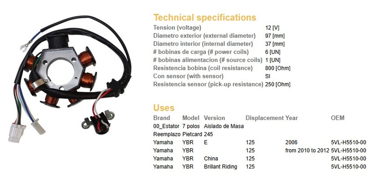 ALTERNATOR STATOR WINDING YAMAHA YBR 125 06-12 (OEM 5VL-H5510-00)