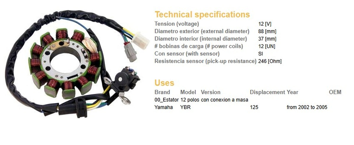 ALTERNATOR STATOR WINDING YAMAHA YBR 125 02-05