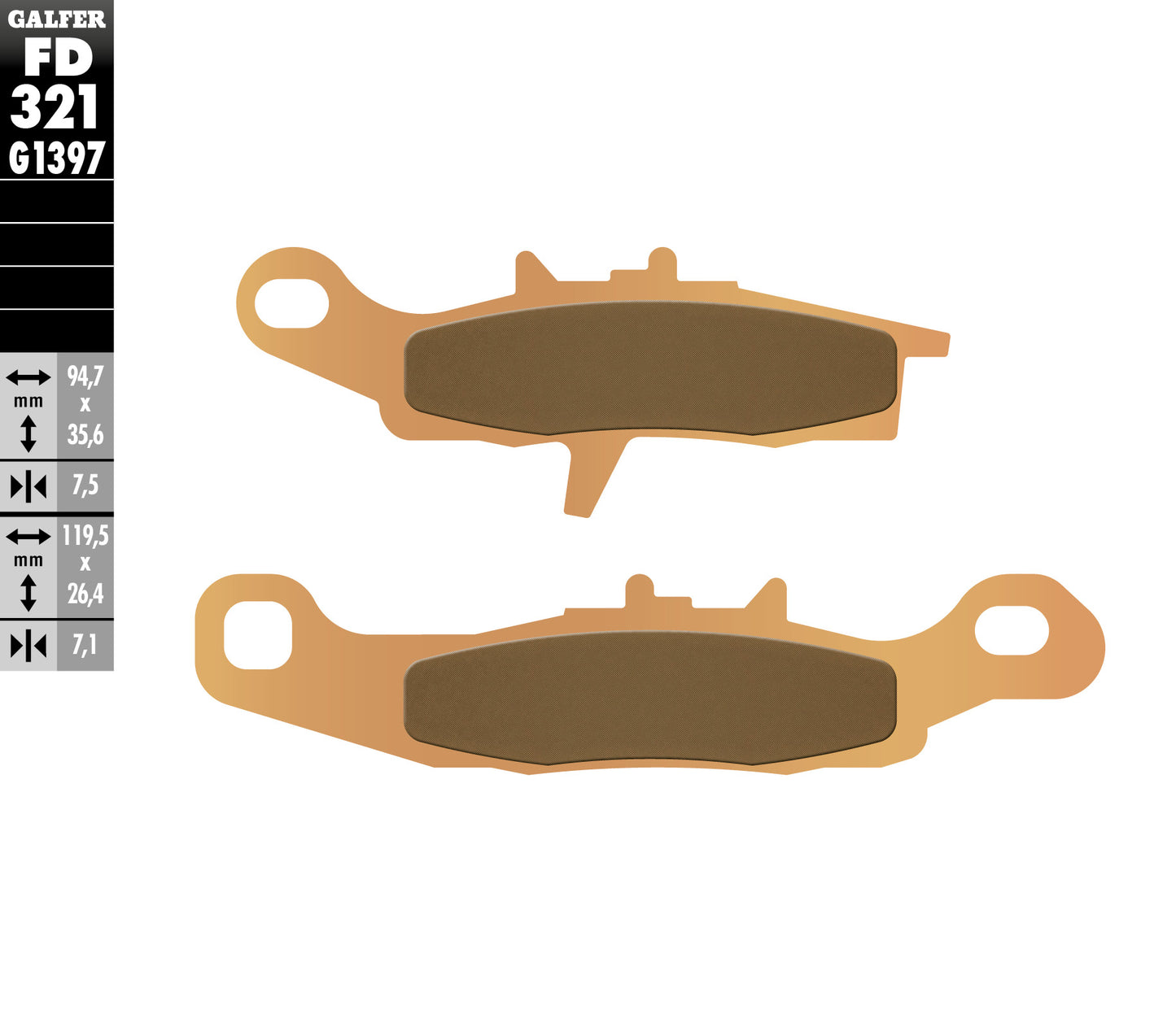 BRAKE PADS KH349 SINTERED METALLIC (GOLD) ATV (KAWASAKI KFX 450/700, KVF 650, SUZUKI LTA 450/700)
