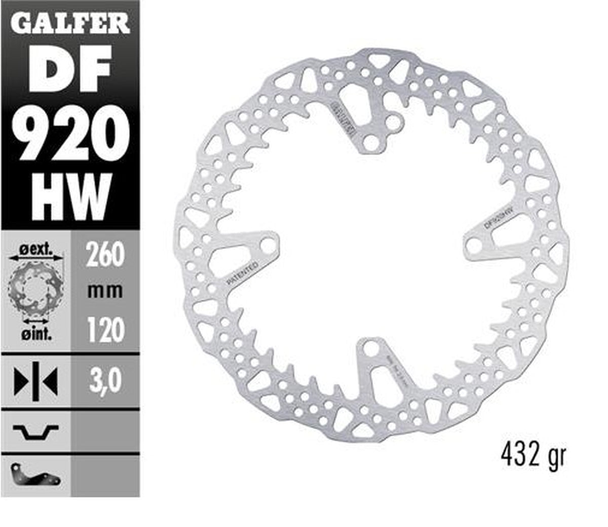 BRAKE DISC FRONT SHERCO SE125 21-24 250SE/SEF 14-24 300SE/SEF 14-24 450SEF 15-24 (260X120X3MM) SHARK ENDURO MX