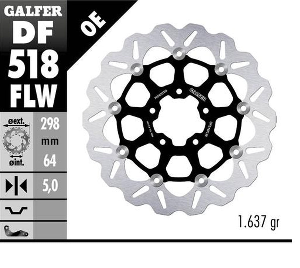 BRAKE DISC FRONT INDIAN MOTORCYCLE (298X64X5) FLOATING