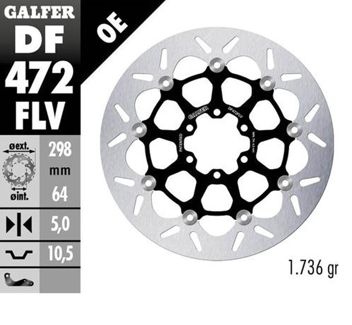 BRAKE DISC FRONT/REAR APRILIA CAGIVA INDIAN MOTO MORINI VICTORY YAMAHA (298X64X5) FLOATING