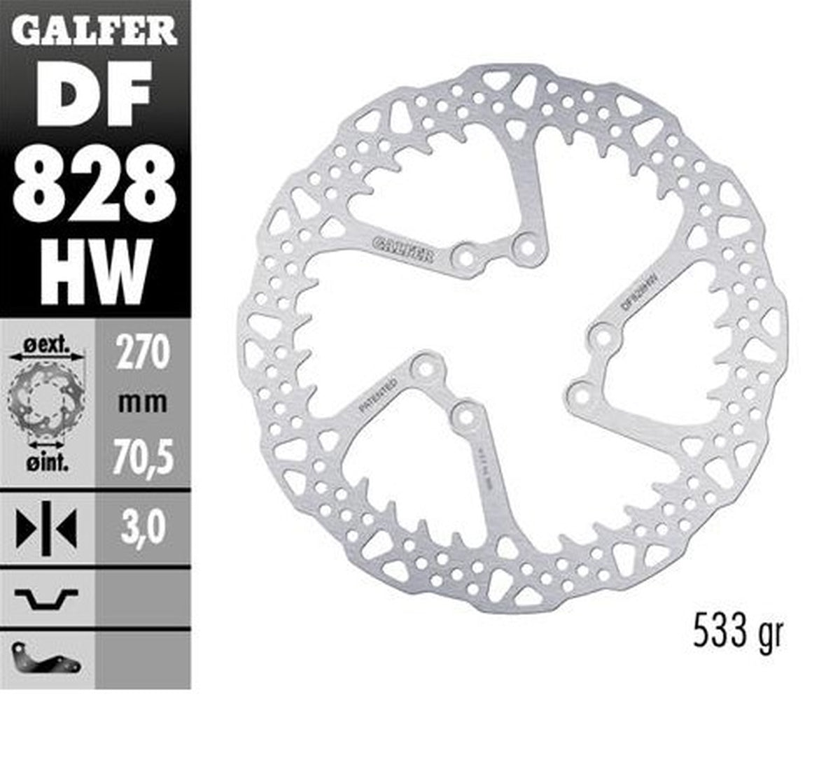 BRAKE DISC FRONT TM EN/MX/SMR/SMX 125/144/250/300/400/450/530 00-24 (270X70.5X3MM) SHARK ENDURO MX