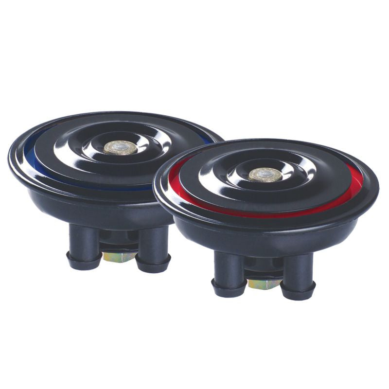 HORN (SOUND SIGNAL) UNIVERSAL (HIGH AND LOW TONE) BLACK (DIAMETER 92 MM)