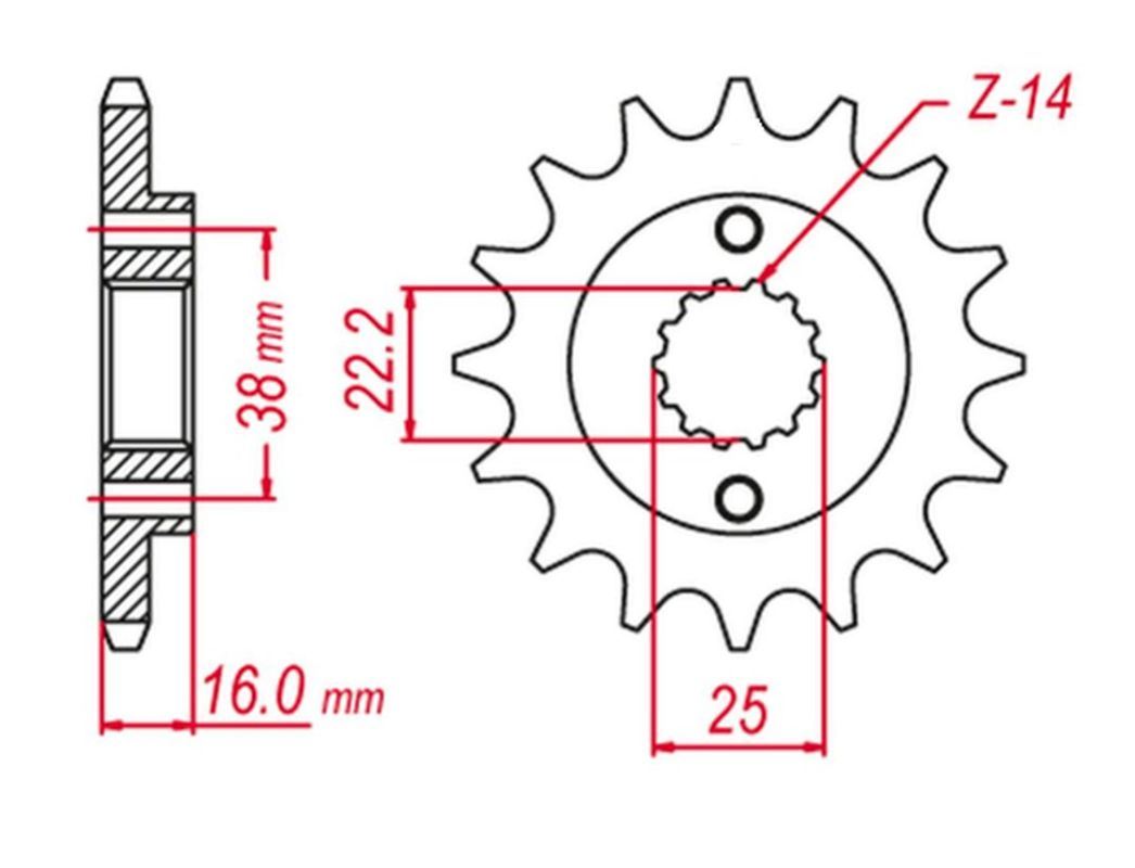 FRONT SPROCKET 490 14 (-1) (JTF736.14), 906/916/888/900/851/800/797/750/695/620/600/400 MONSTER/MULTISTRADA/SCRAMBLER, DUCATI