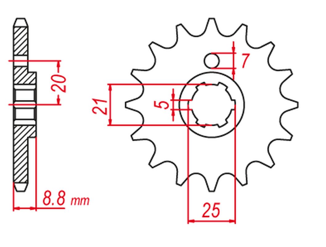 FRONT SPROCKET 725 15 (+2) (NO HOLE) (JTF507.15), WMX 250 88-92, CR/WR 360 92-00, CR/WR 250 90-00, CAGIVA/HUSQVARNA