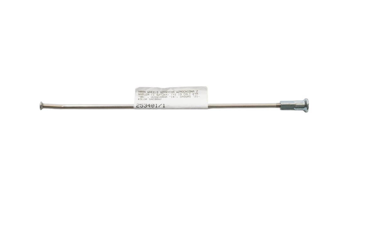 REINFORCED SPOKE WITH NIPPLE (1 PC) REAR 19 INCH GASGAS 21-, HUSQVARNA 14-, KTM 95- SILVER COLOR