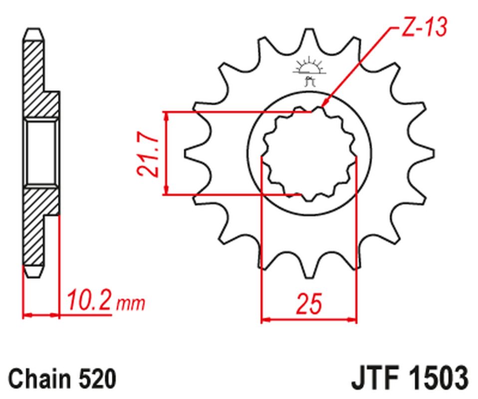 Front Sprocket 2061 13 KAWASAKI KSF 250 '87-'04, KEF 300 '95-'03 (206113JT) (Chain. 520)
