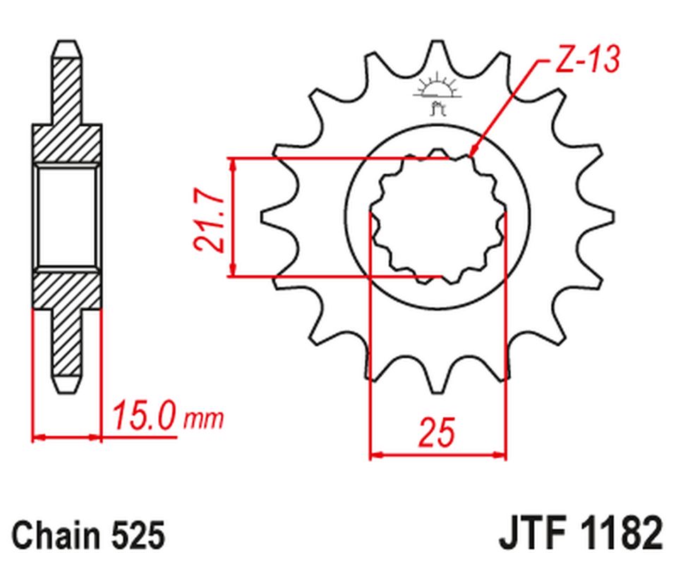 Front Sprocket 2082 13 TRIUMPH TT/DAYTONA/SPEED FOUR 600 '00-05' DAYTONA 650 '05, (208213JT) (Chain. 525)