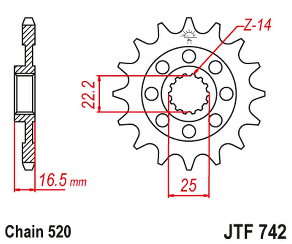 Front Sprocket 2171 14 DUCATI 1198/1098/848 '07-'15 (217114JT) (MOD. Chain. 520)