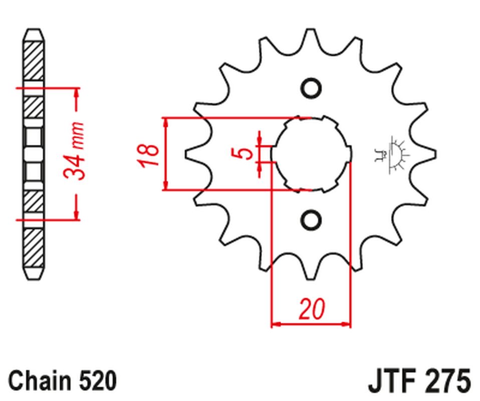 Front Sprocket 275 15 HONDA CB 175 '74-76', XL 175 '77', CB 200 T '74-79' (27515JT) (Chain. 520)