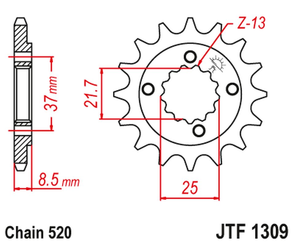 Front Sprocket 350 16 HONDA XR 600R '91-'00, TRX 400EX /X '05-'14 POLARIS PREDATOR 500 '03-07' (35016JT) (Chain. 520)